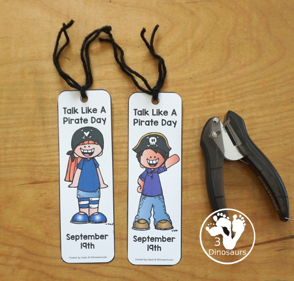 Free Talk Like a Pirate Day Bookmark Printables - 8 fun bookmarks to use for Talk Like a Pirate Day on September 19th. A fun treat for kids to get a bookmark for the day. - 3Dinosaurs.com