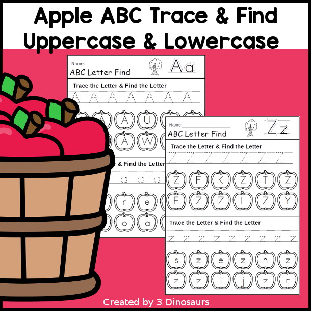 Easy No-Prep Apple ABC Find: Uppercase & Lowercase - easy no-prep printables with a fun Apple theme 26 pages with uppercase only and lowercase only together $ - 3Dinosaurs.com