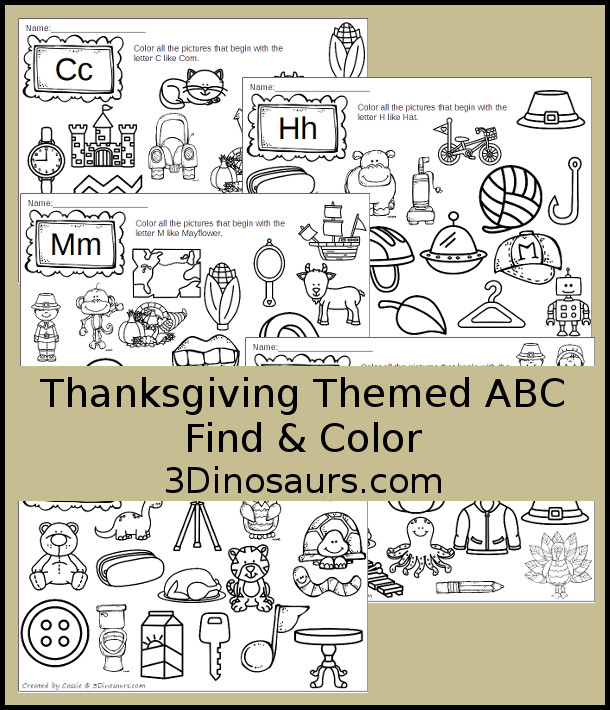 ABC Find &amp; Color for Thanksgiving Fun | 3 Dinosaurs