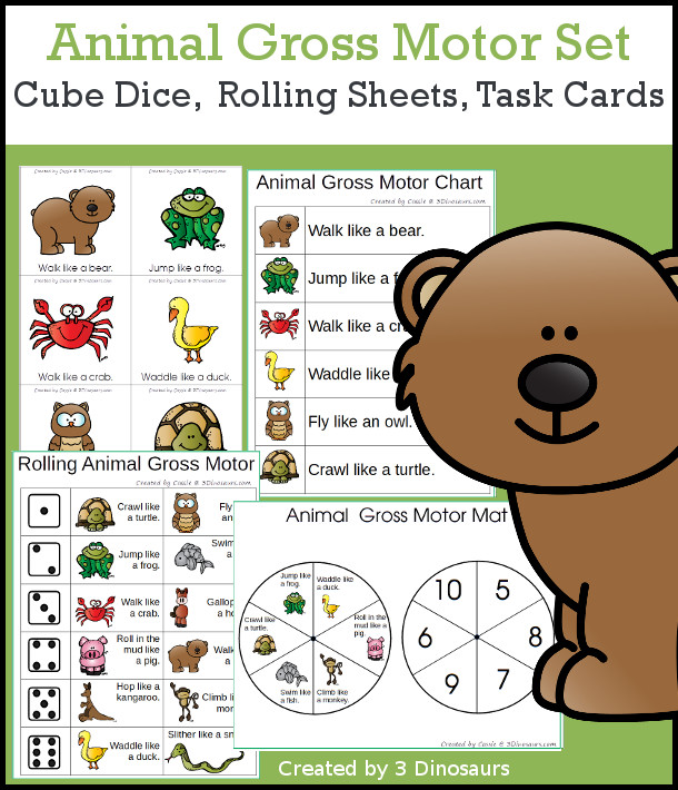 Animal Gross Motor Dice - with dice, rolling dice sheets, and gross motor cards so you can do fun animal themed movements. These are perfect for brain breaks, screen breaks, and mini gross motor centers - 3Dinosaurs.com