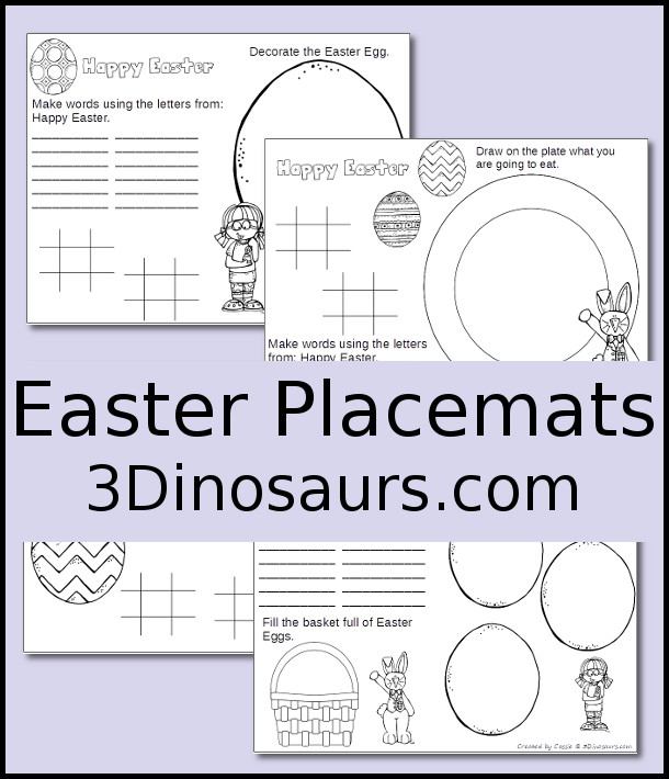 Easter Placemats for kids with different levels and fun placemats to use. 3Dinosaurs.com