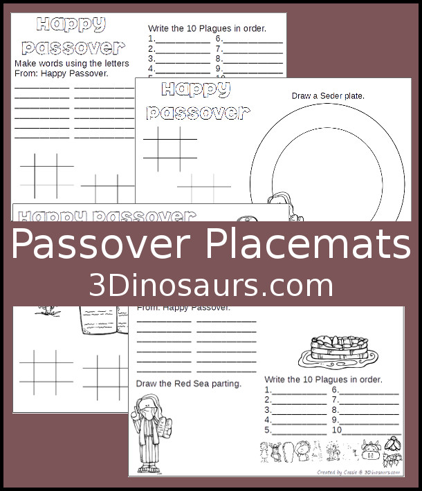 Free Passover Placemats - 4 different placemats to pick from with drawing, writing and coloring on the different placemats. - 3Dinosaurs.com