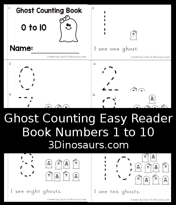 Free Ghost Counting Easy Reader Book Printable - with numbers 0 to 10 with counting different ghosts on each page. A great counting book for kids in prek and kindergarten for Halloween. - 3Dinosaurs.com