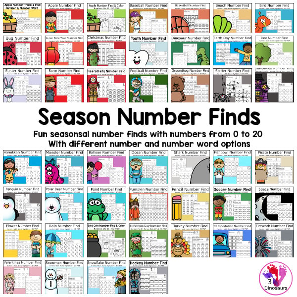 Seasonal Number Finds Bundle - has all themed number finds you can use during they year. There are 47 currently in the bundle.
- 3Dinosaurs.com