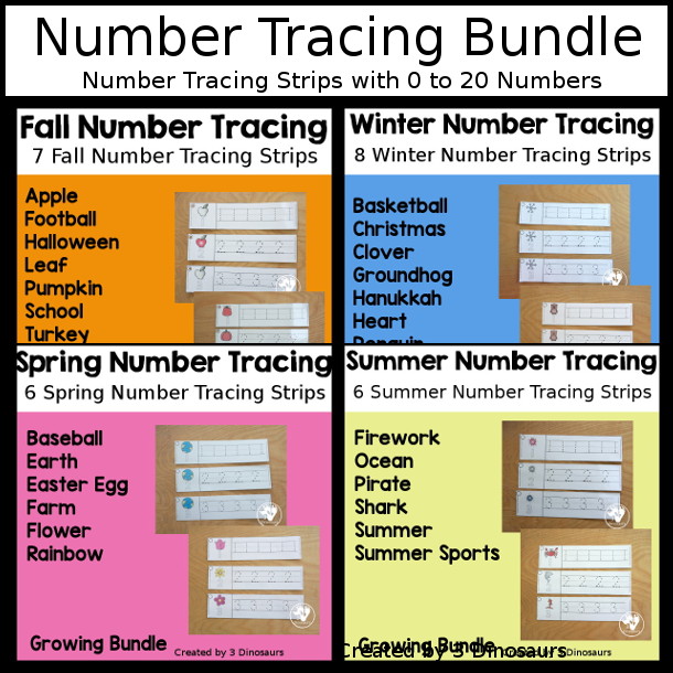 Number Tracing Strips Bundle For Learning Centers