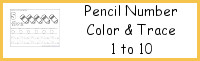 Pencil Number Color & Trace 1 to 10