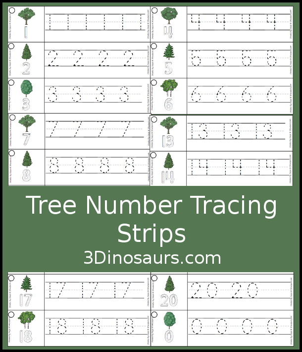 Free Tree Number Tracing Strip Printable - 3Dinosaurs.com