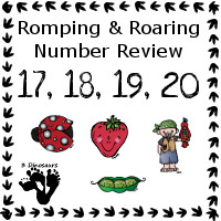 Romping & Roaring Number 17, 18, 19, 20 Review Pack Set 1 - 17: bugs, 18: fruit, 19: veggies, 20: pirate - 3Dinosaurs.com