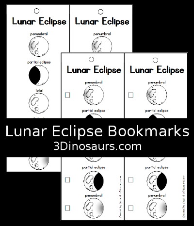 3 Dinosaurs - Total Lunar Eclipse Bookmark Printables