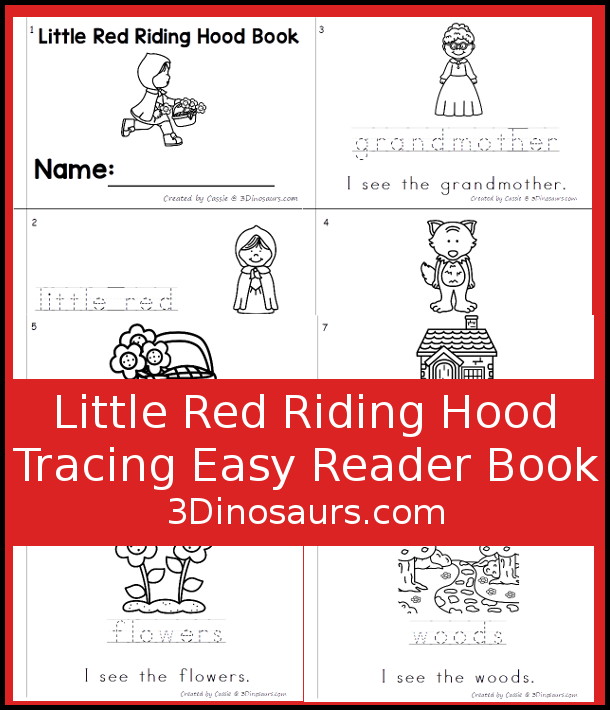 Free Little Red Riding Hood Reader Book Printable - a simple word tracing easy reader book for kids. - 3Dinosaurs.com