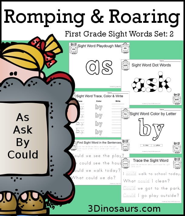 Romping & Roaring First Grade Sight Words: Ask, As, By, Could - 3Dinosaurs.com