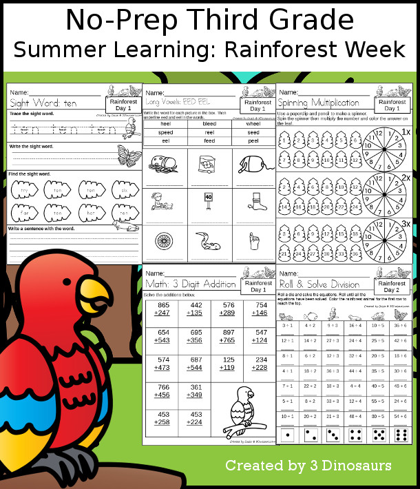 No-Prep Rainforest Weekly Packs for Third Grade with 5 days of activities to do to learn with a spring Rainforest.  - 3Dinosaurs.com