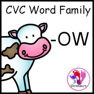 3 Dinosaurs - CVC Word Family Printables: -OW