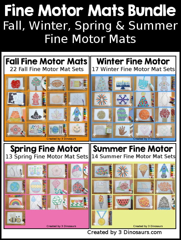 Fine Motor Bundles with 33 fine motor mats to use with kids for the whole year. - 3Dinosaurs.com