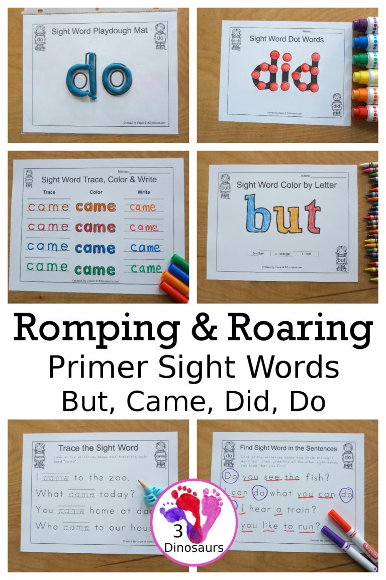 Free Romping & Roaring Primer Sight Words Packs Set 3: But, Came, Did, Do