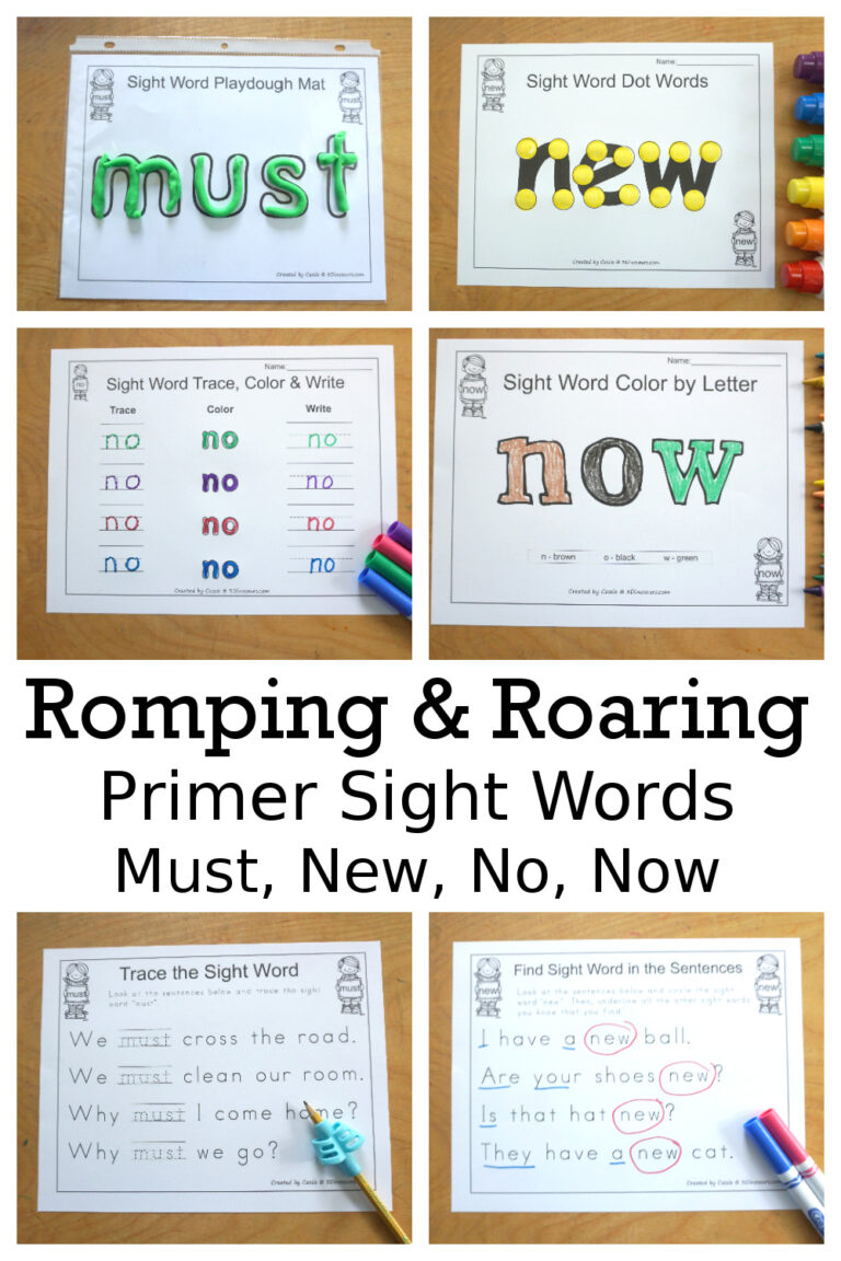 Free Romping & Roaring Primer Sight Words Packs Set 6: Must, New, No, Now