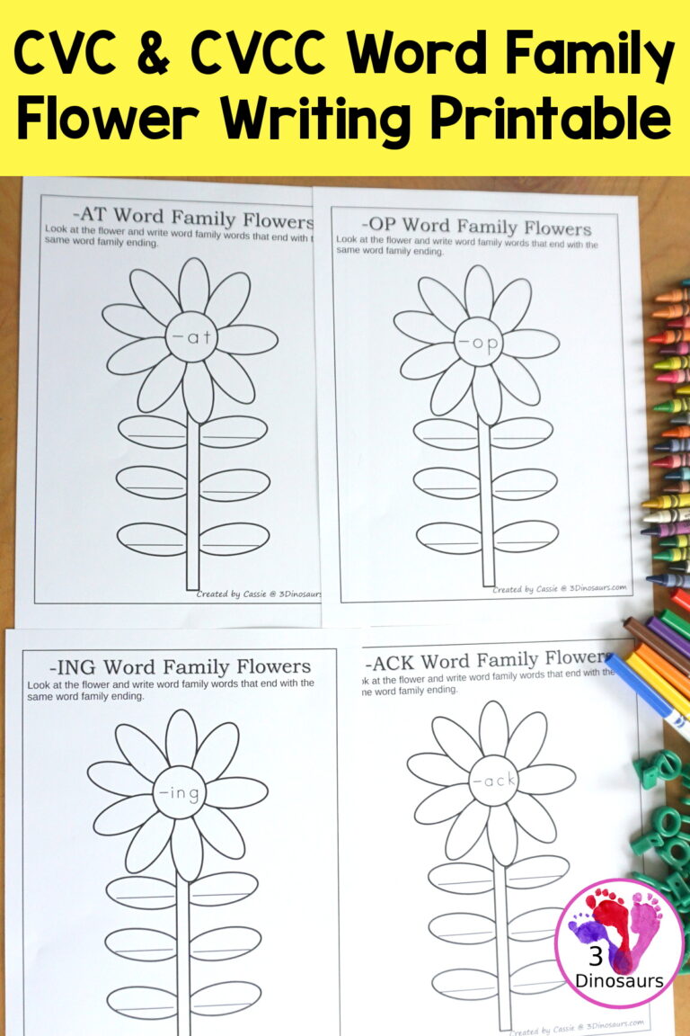 Free CVC & CVCC Word Family Writing Flower Worksheets