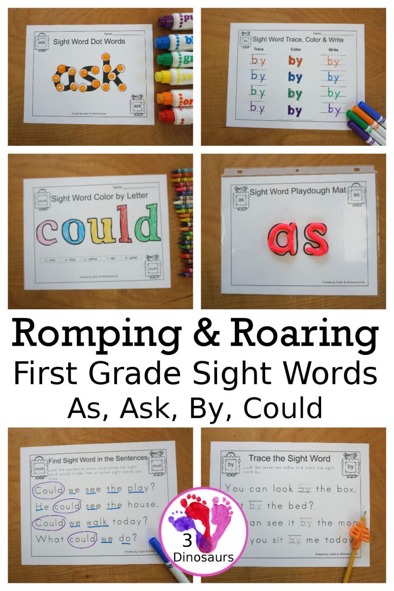 Free Romping & Roaring First Grade Sight Words Packs Set 2: Ask, As, By, Could