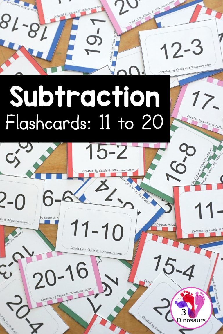 Free Subtraction Flash Cards 11 to 20