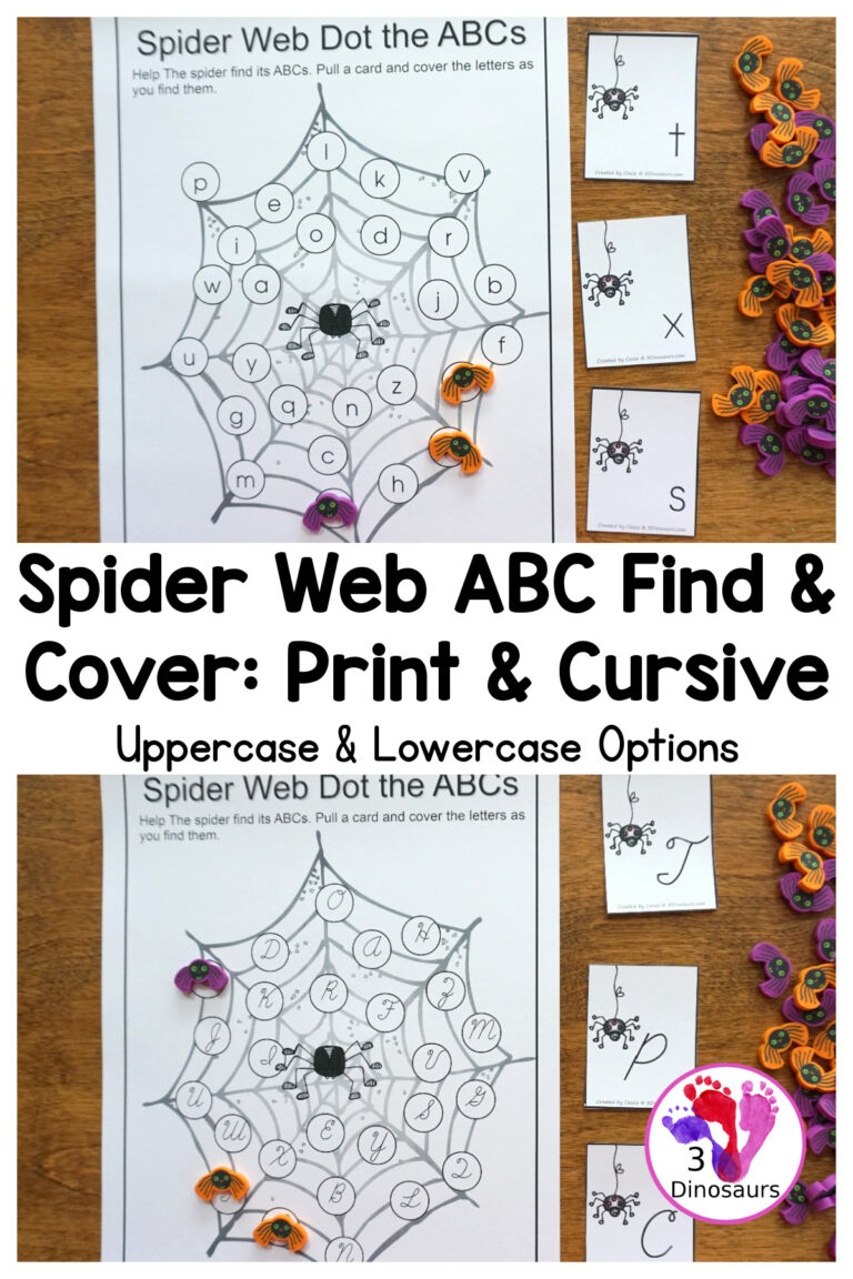 Free ABC Find and Dot Spider Web Printables with Print & Cursive