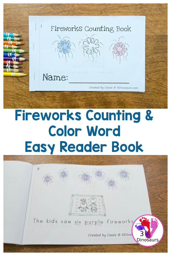 Free Fireworks Counting & Color Word Easy Reader Book Printable