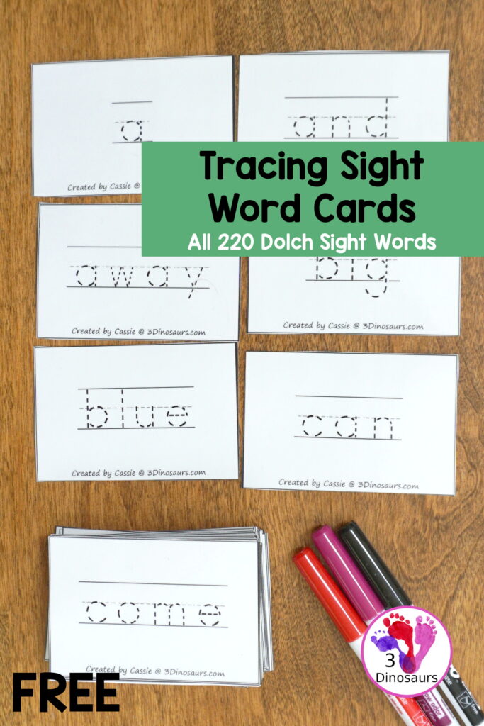 Free Tracing Sight Word Card Printables: All 220 Sight Words – 3