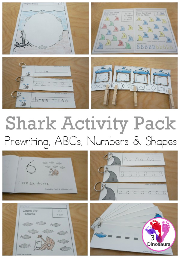 Shark Activity Pack: Prewriting, Shapes, ABCs & Numbers