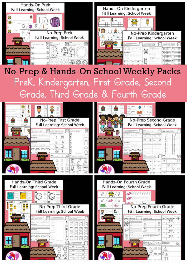 No-Prep & Hands-On School Themed Weekly Packs
