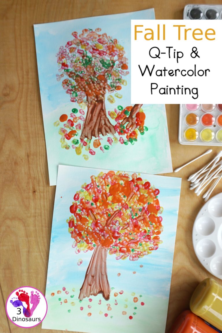 Fall Tree Watercolor and Q-Tip Painting