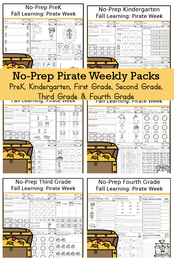 Talk Like a Pirate No-Prep Weekly Packs