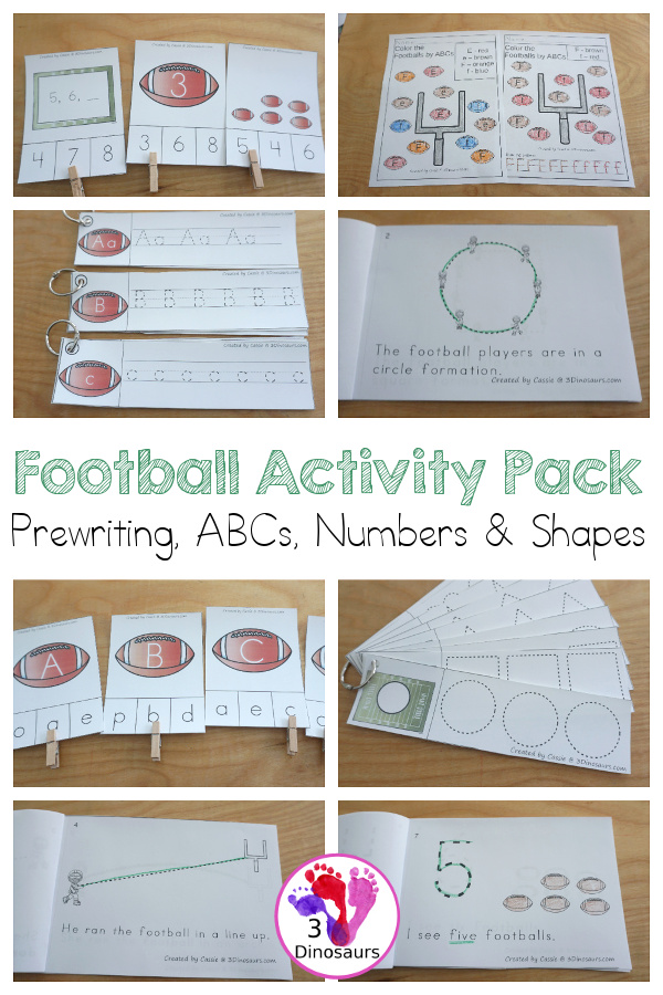 Football Activity Pack: Prewriting, ABCs, Numbers & Shapes