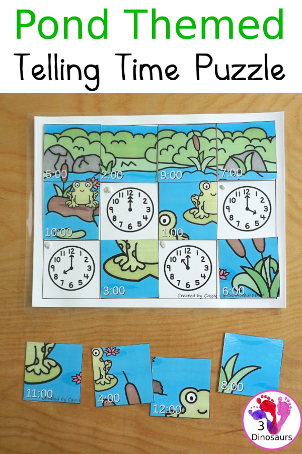 Hands-On Math with Pond Telling Time Hourly Puzzle