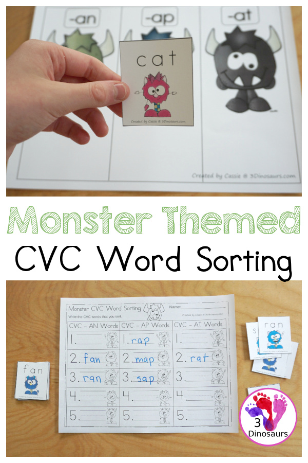Free Monster CVC Word Sorting: AT, AP & AN