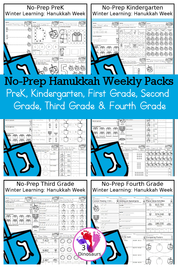 No-Prep Hanukkah Weekly Packs – Prek to Fourth Grade!