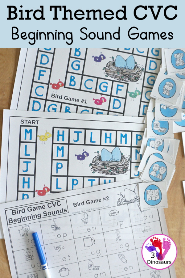 Free Bird CVC Beginning Sound Game Printables