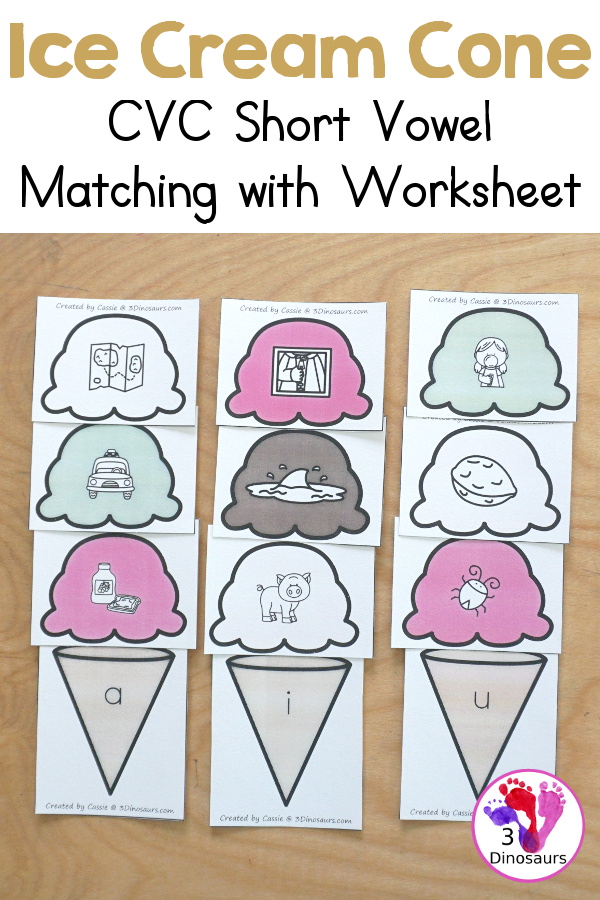 Free Ice Cream CVC Short Vowel Matching Printable
