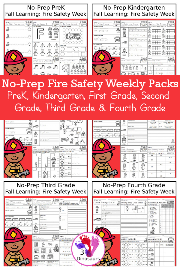 No-Prep Fire Safety Weekly Packs - PreK to Fourth Grade