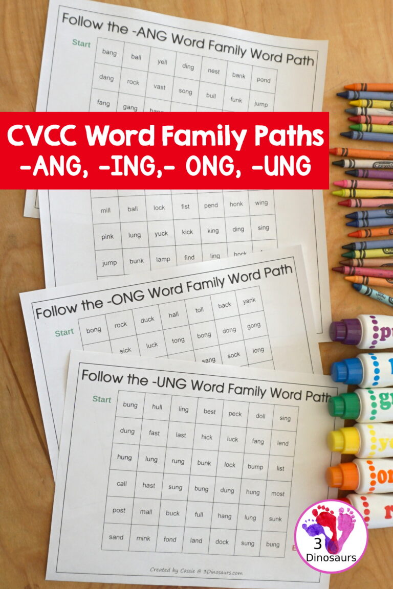 Free CVCC Word Family Word Path: ANG, ING, ONG, UNG Worksheets