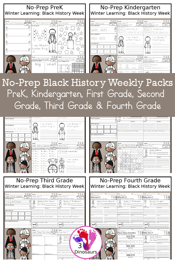 No-Prep Black History Weekly Packs – for Prek to 4th Grade