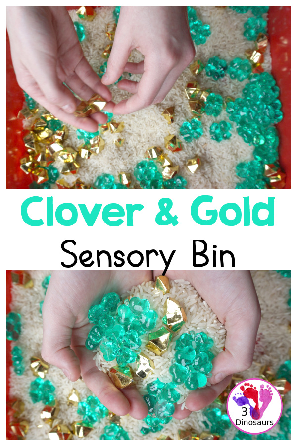 Clover & Gold Rice Sensory Bin For Saint Patrick’s Day