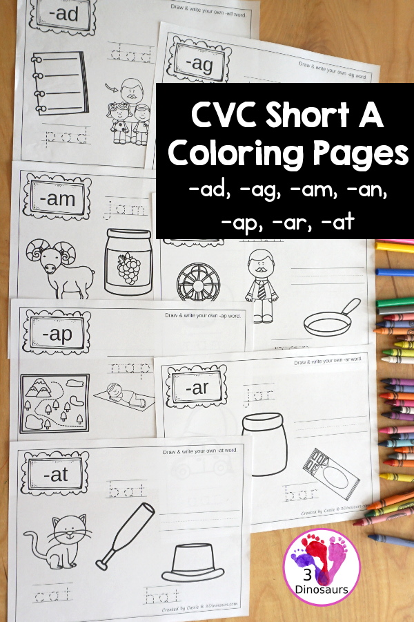 Free CVC Word Family Coloring Pages: Short A Vowel