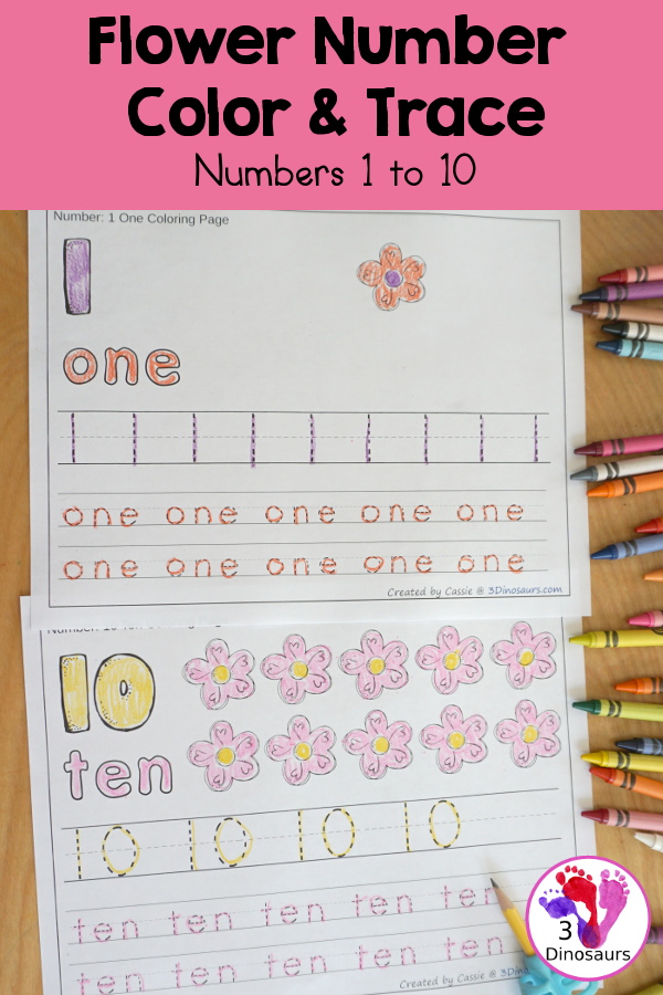 Free Flower Number Color & Trace Printables: Numbers 0 to 10