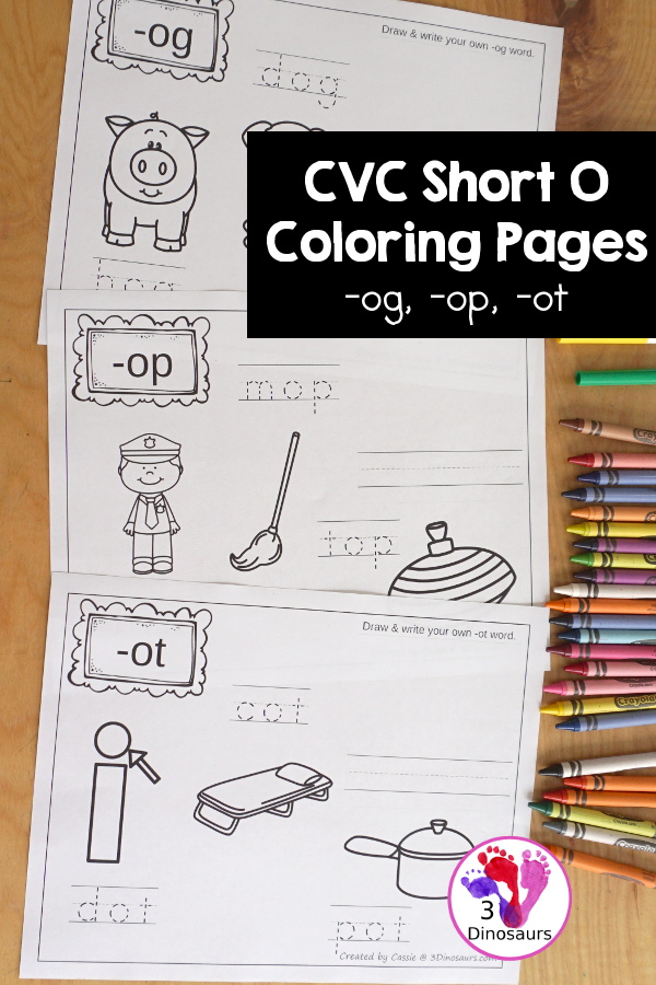 Free CVC Word Family Coloring Pages: Short O Vowel