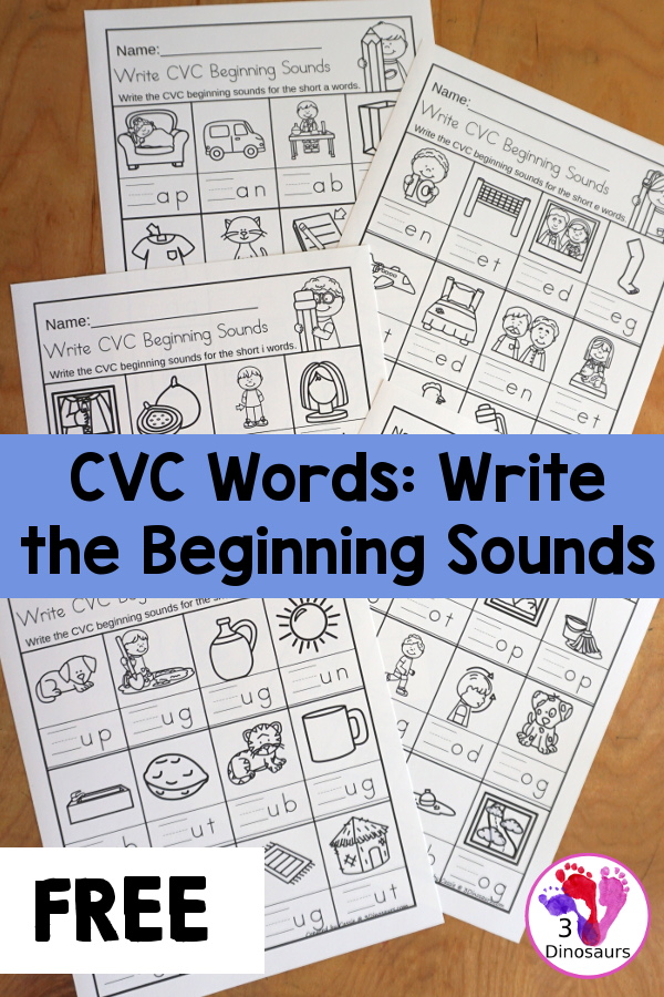 CVC Word Family Write the Beginning Sounds No-Prep Worksheet