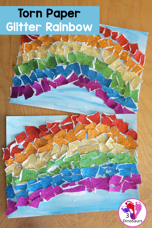 Glitter Torn Paper Rainbow with Watercolor Sky