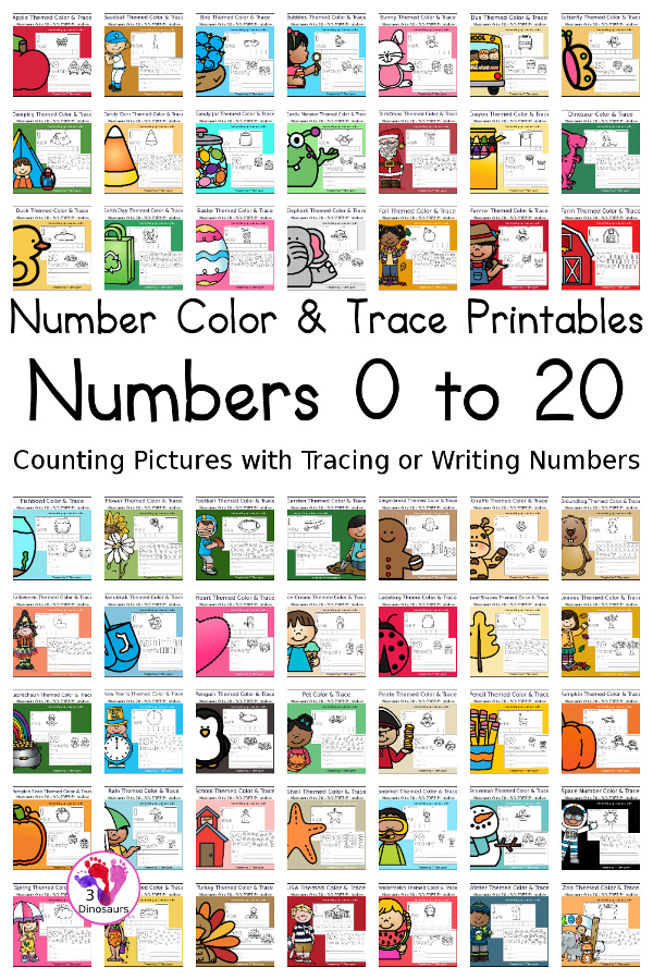 Number Color and Trace Printables