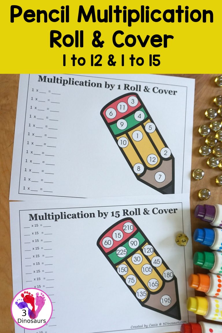 Pencil Multiplication Roll and Cover – 1 to 12 and 1 to 15 Options
