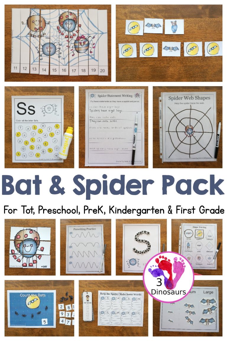 Free Bat & Spider Pack For Tot, Preschool, Kindergarten & First Grade