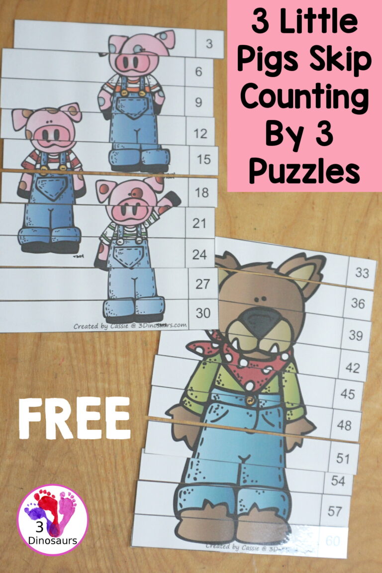 Free Three Little Pigs Skip Counting by 3 Puzzles