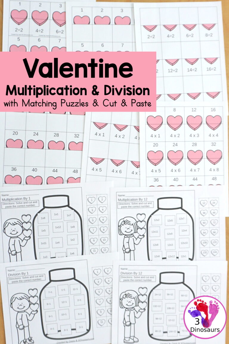 Valentine Multiplication & Division Cut & Paste & Puzzles